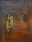 DALI (after), Woman From The Church, oil on board, indistinctly signed, framed. Image 38 x 29 cm.