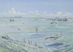 BUSBY RSA RSW SWLA, JOHN (1928-2015) British (AR), Seals Playing at Low Tide, watercolour, signed,