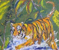 CALNE, SIR PROFESSOR ROY (Contemporary) British (AR) (1930-2024), 'Tiger', oil on chipboard,