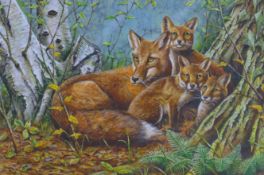 FAIRBRASS, ALAN (Contemporary), 'Fox and Cubs', acrylic, signed, framed and glazed.