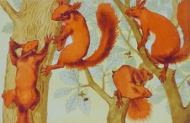 PILLARD VERNEUIL, MAURICE (1869-1942) French, 'Ecureuils (Squirrels)', print, framed and glazed.