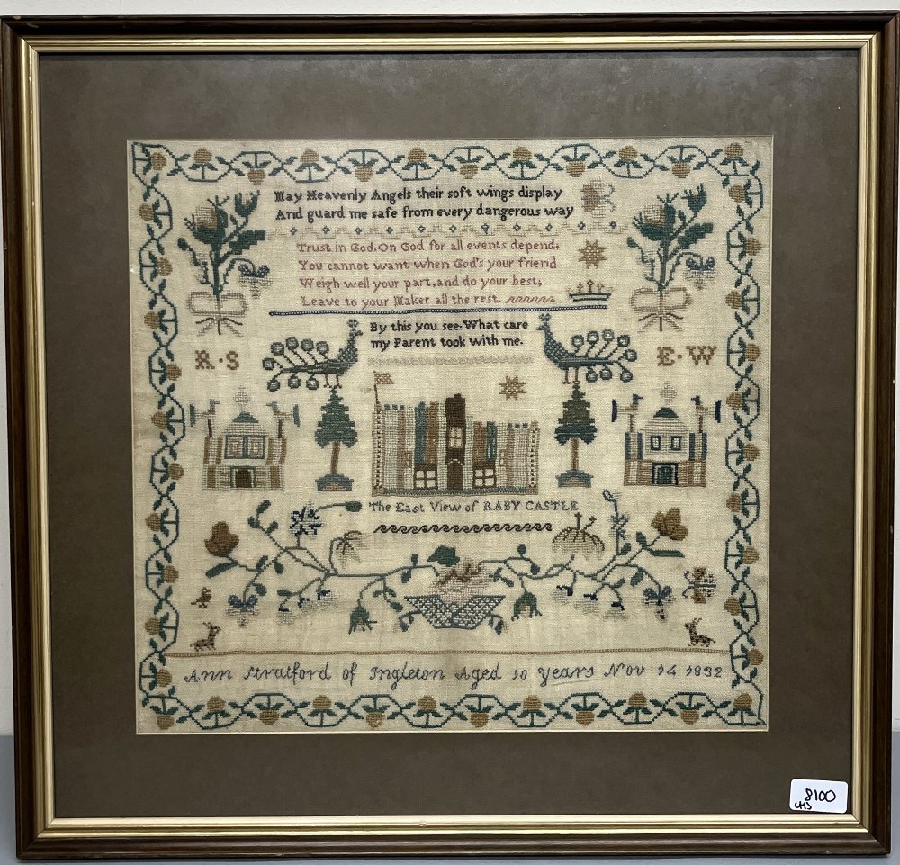 William IV pictorial needlework sampler, by Anne Stratford of Ingleton ...