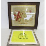 One military themed print 'Lincolnshire Regiment' L66cm x W73cm and one US Masters 2008 Pin Flag