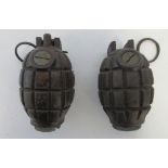 Two inert WW1 British Mk1 Mills hand grenades, one with no.36 base plug (both inert, in very good