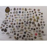 Collection of mostly British civilian cap badges, pin badges etc, to incl. Auxiliary Fire Service,