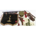 Mixed collection of militaria items incl. Sam Brown, Army officers cap (by Moss Bros), leather
