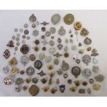 Collection of mostly British civilian cap badges, pin badges etc, to incl. Boy's Brigade Fireman's