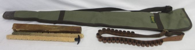 Bisley gun slip, leather shotgun cartridge belt complete with gun cleaning kit Bradleys shipping £