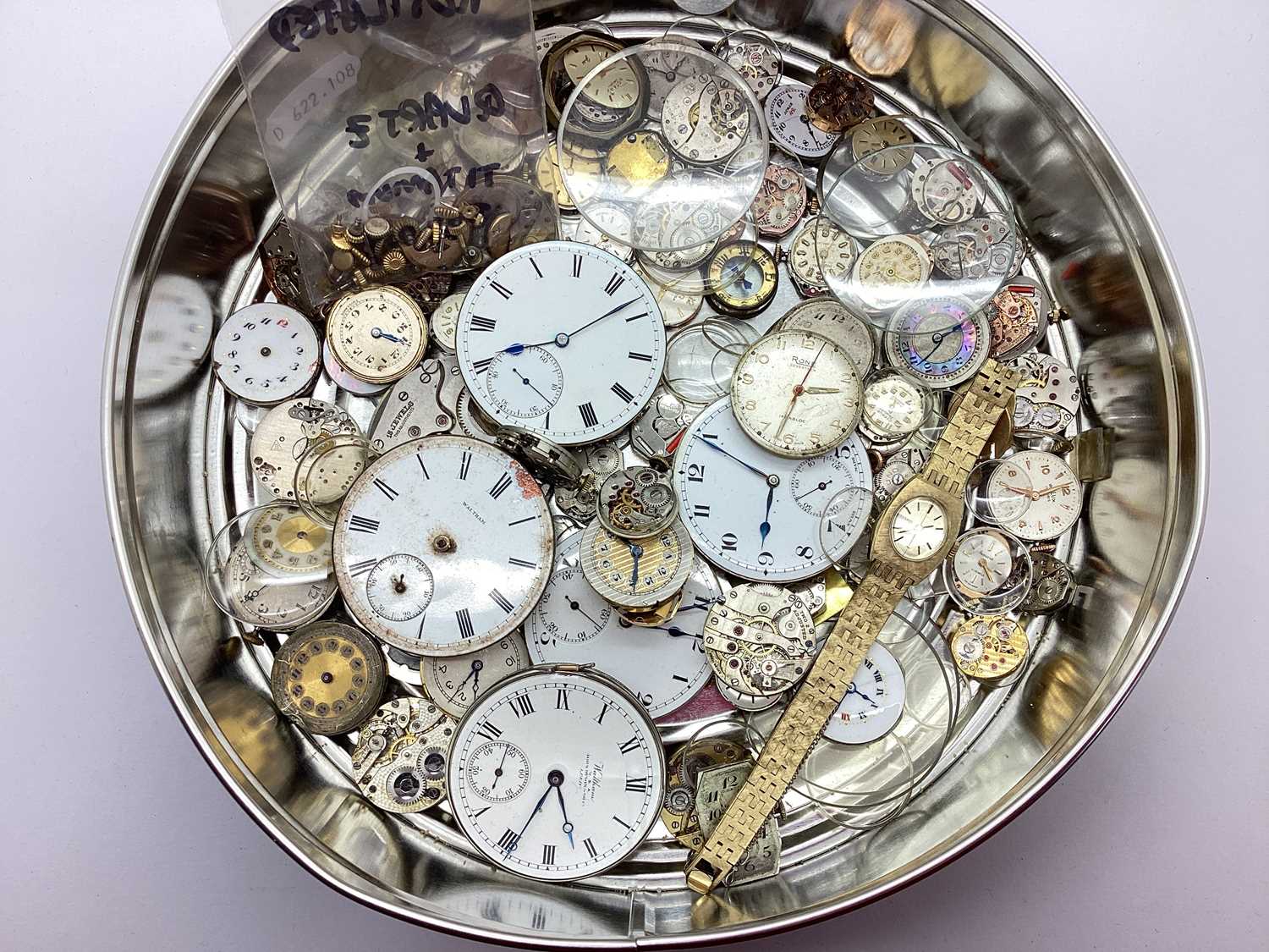 An Assortment of Pocketwatch / Wristwatch Dials / Parts, including Tudor, Waltham pocketwatch