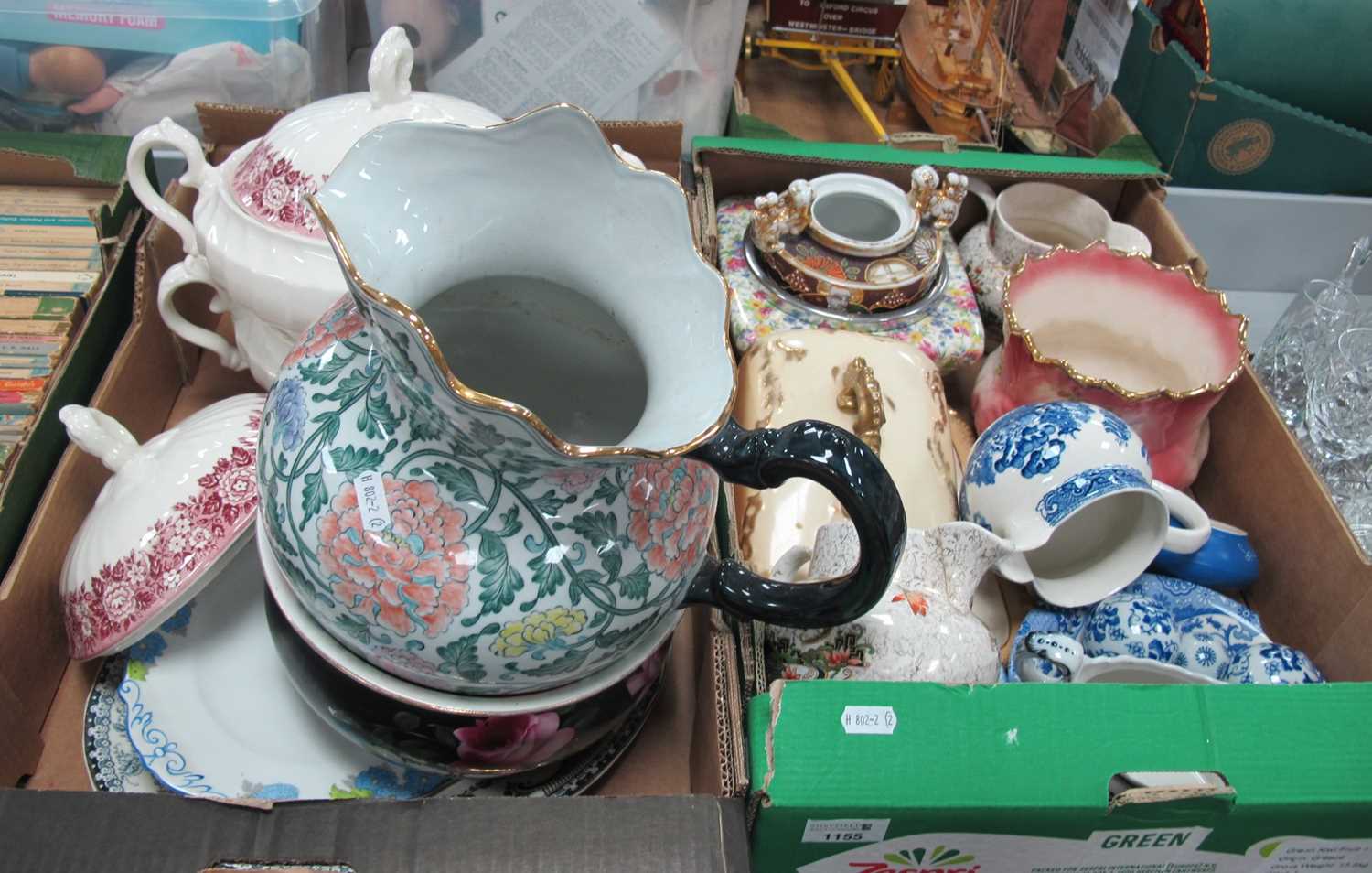 Ceramics, including oversized hand-painted floral water jug (H30cm ...