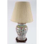 LARGE CHINESE FAMILLE ROSE STEMMED TABLE LAMP