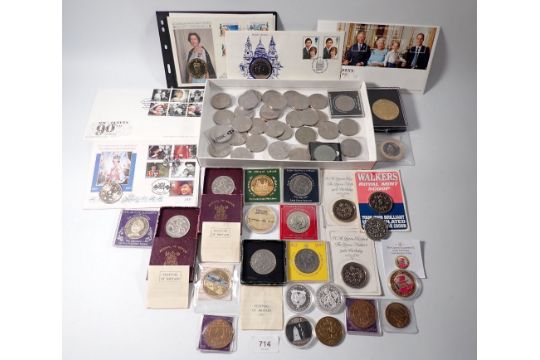 A group of over 50 British commemorative crowns and medallions plus three coin and stamp covers - Image 1 of 3