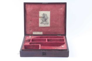 A mahogany pistol case with pale pink lined fitted interior, nominal internal dimensions: w. 11 x d.