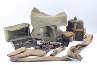 A Mark 1 Magnetic Marching compass, with quantity of military webbing inc. satchel, ammunition