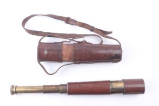 Three-draw brass telescope by Broadhurst & Clarkson, dated 1940, in leather case A tiny ding to