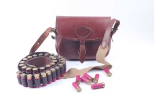 (S2) A good leather cartridge bag and leather cartridge belt for 30 and including 54 x 12b Eley Hi