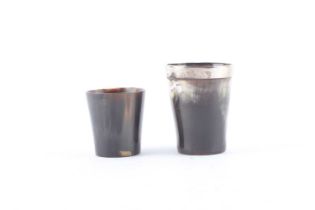 Two horn beakers, one with silver rim and glass base Both sound