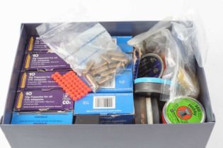 Box of air weapon accessories inc. .177 and .22 pellets 12g Co2 capsules etc