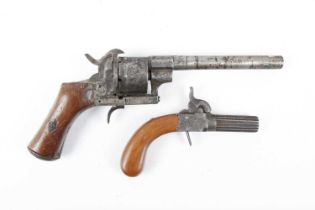 (S58) Two together: A 50 bore English percussion pocket pistol, with 2 inch fluted barrel, boxlock