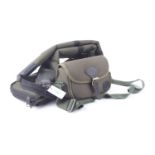 Double gun slip (46 ins), and cartridge bag containing three pairs binoculars and pair shooting