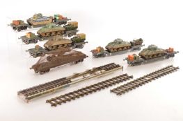 Scratch built Gauge 1 group of GW Crocodile well wagons with military loads (9),