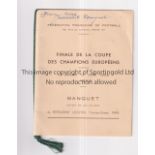 1956 EUROPEAN CUP FINAL Real Madrid v Stade de Reims. Scarce 8-page Banquet Menu for the post