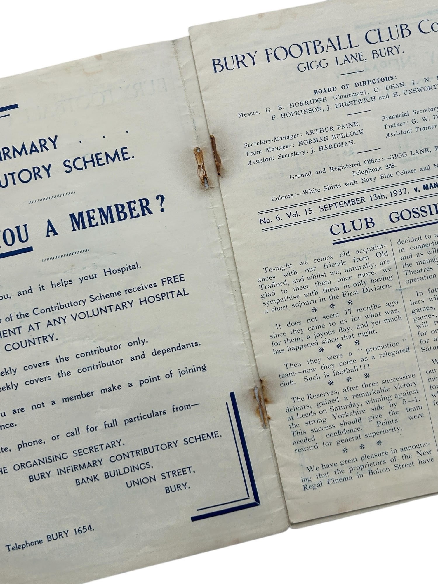 Programme Football Officiel - Manchester United Reserves Vs Bury Reserves 1961