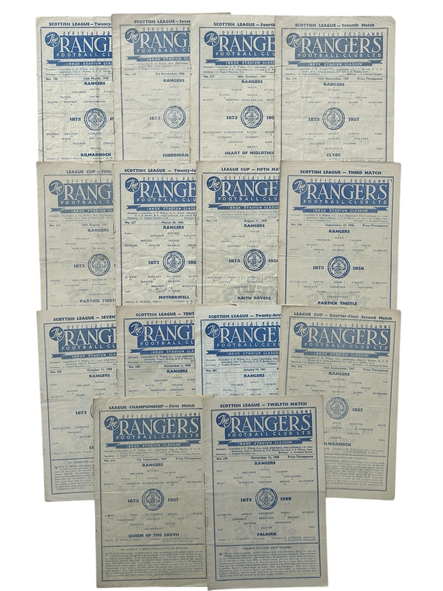 COLLECTION OF GLASGOW RANGERS 1950s ONWARDS FOOTBALL PROGRAMMES, X14 ...