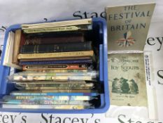 A box of books, Rupert annuals and other ephemera.