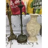 Three table lamps comprising a gilded example and