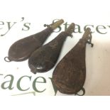 Three 19th century powder flasks with brass tops (