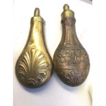 Two 19th century brass and copper powder flasks Re