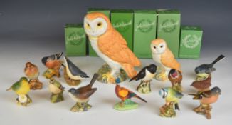 Fifteen Beswick birds with matt glaze including two owls, six boxed, tallest 19cm