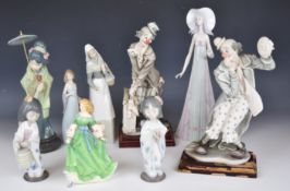 Nine Lladro, Giuseppe Armani for Florence and Royal Doulton figures including Japanese lady with