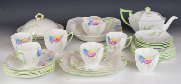 Shelley porcelain tea set decorated in the Anemone pattern, Queen Anne shape no 12067, approximately