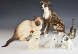 Dog and cat figures including Winstanley greyhound, Beswick, Lomonosov / USSR, Mike Hinton