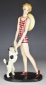 Stephan Dakon for Goldscheider Art Deco 'Girl With Fox Terrier', model number 7194, with incised and