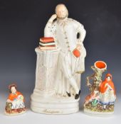 Three 19thC Staffordshire figures/spill vases including large figure of Shakespeare, tallest 49cm
