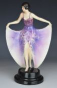 Josef Lorenzl for Goldscheider Art Deco figurine of a woman in butterfly dress, model number 6022,
