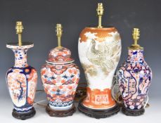 Four Japanese Imari / Kutani table lamps, tallest 53cm