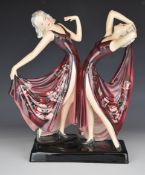 Stephan Dakon for Goldscheider Art Deco twin dancers 'Dolly Sisters' c1939, model number 7868,