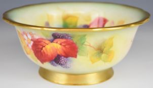 Royal Worcester pedestal dish painted with blackberries and signed Kitty Blake, diameter 18.5 x