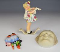 Three Art Deco / Art Nouveau wall plaques including Myott 'Shirley', Soho pottery budgerigars and