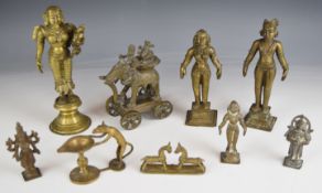Indian brass / bronze deities, elephant with howdah etc., tallest 23cm