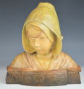 Goldscheider Art Nouveau bust of a young Dutch / Austrian girl, signed Vansteen verso and