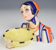 Essevi Art Deco figural bowl 'Smile of Desulo' half bust of a Sardinian girl wearing a Desulo cap,