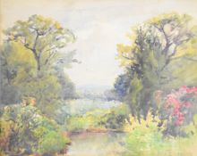 Ada Barclay (1857-1936)  watercolour landscape trees and foliage with pond in foreground, signed