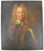 17th or 18th century oil on canvas portrait of a man wearing armour, with script verso possibly John