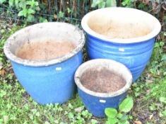 Three glazed jardinières / garden planters, largest D39 x H32cm