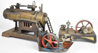 Josef Falk live steam engine with single slip eccentric cylinder, the boiler flanked by walkways